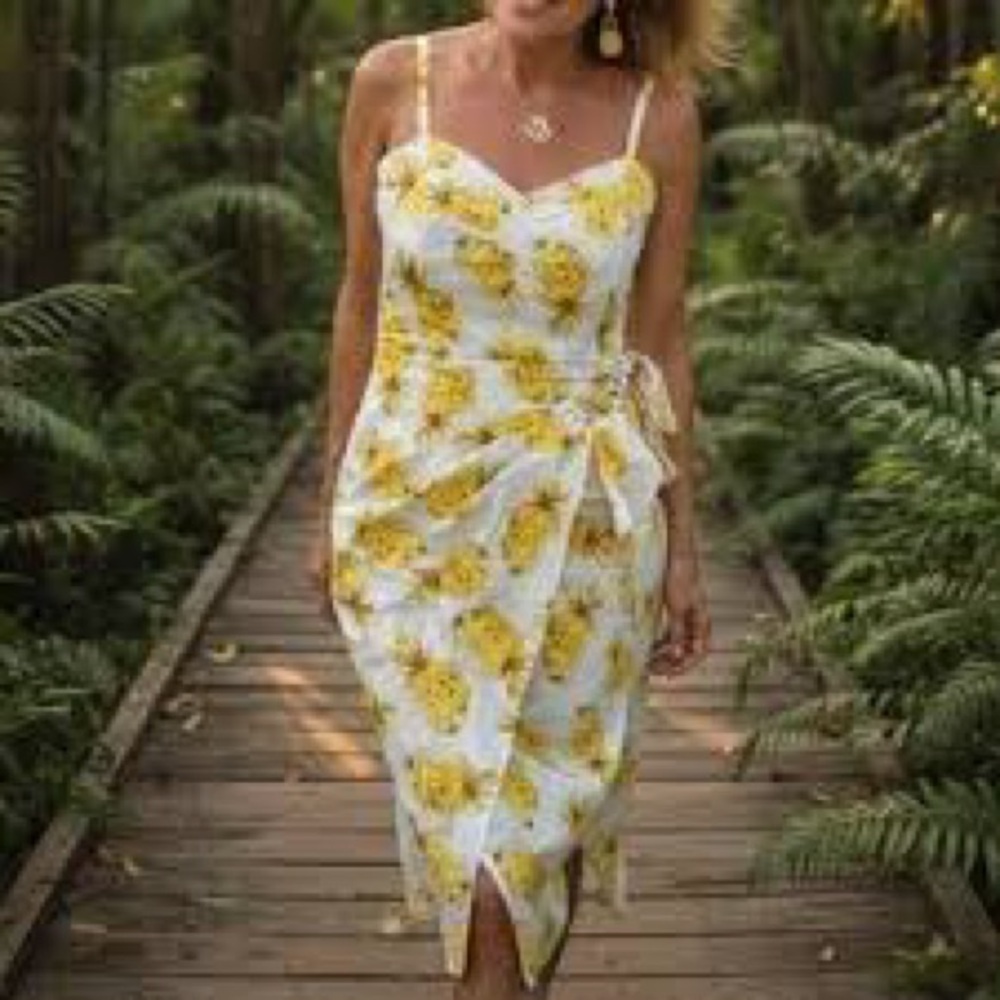 Floral Tie-Waist Spaghetti Strap Dress - White & Yellow